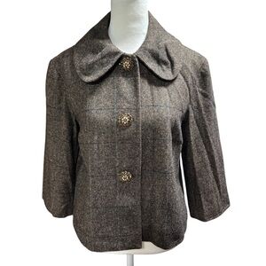 Tailor New York Brown‎ Tweed Windowpane Blazer Jeweled Buttons  Sz 6 #BIN